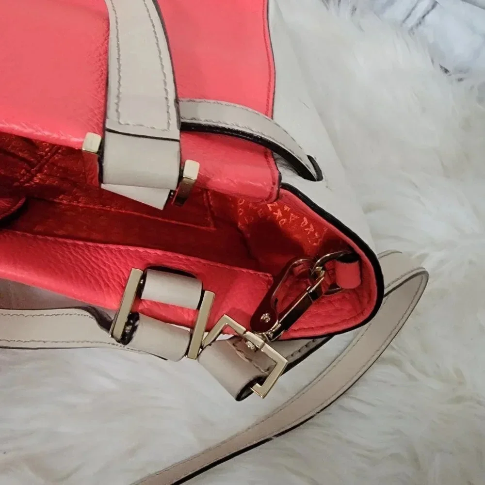 KATE Spade Houston Street LEO Two Tone‎ Coral Sm Leather Handbag Purse Summer